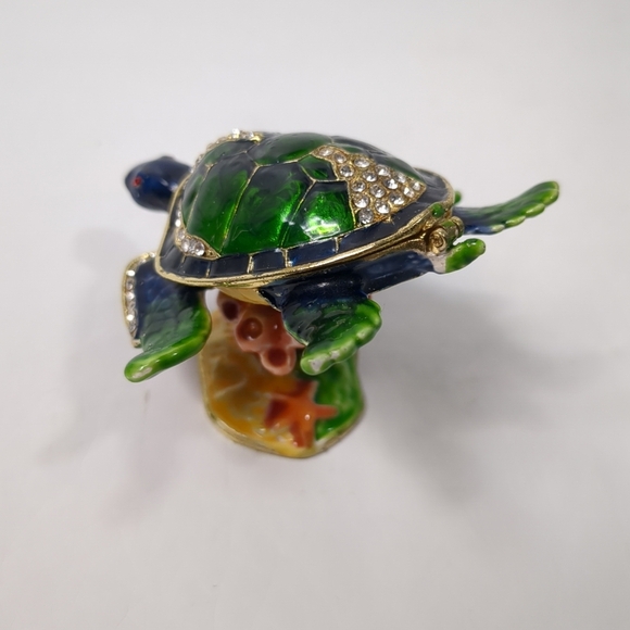 Green Turtle Fish Jewelry Trinket Box Decorative Collectible Sea Gift - Picture 4 of 8